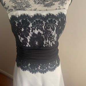 Beautiful Ivory satin and black lace cocktail dress, size 10.